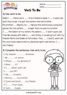 the verb to be worksheet is shown in black and white with an image of a