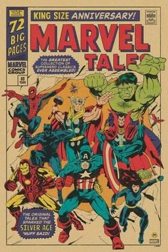 an old comic book cover with the avengers and other characters on it's cover