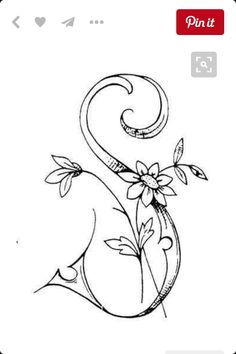 the letter s with flowers and leaves on it is drawn by hand in black ink