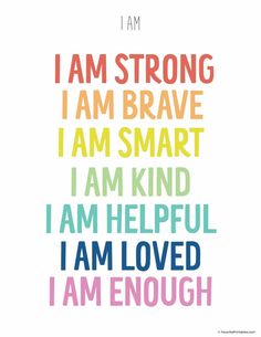 the words i am strong and i am brave in different colors