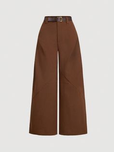 Women's Solid Color Pleated Wide Leg Autumn Pants,Khaki Women Pants, Women Dress Pants, Women's Solid Color Front Button Minimalist Casual Pants, Free Leash Brown Elegant   Woven Fabric Plain Wide Leg Non-Stretch  Women Clothing, size features are:Bust: ,Length: ,Sleeve Length: Dark Academia Pants, Women Dress Pants, Autumn Pants, Khaki Pants Women, Slim Bodysuit, Fall Pants, Black Wide Leg Pants, Elegant Dresses Long, Plus Size Pants