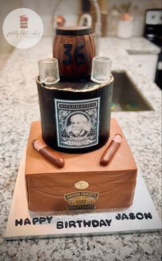 Cigars and Rum themed cake. Diplomático Rum Rum Themed Cake, Diplomatico Rum, 40th Party Ideas, Cuban Party, 36th Birthday, Rum Cake, Jack Daniels, Themed Cakes, Cake Ideas