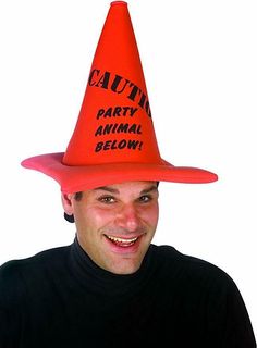 The party animal below caution cone hat is a funny hat that points out to other party-goers where the fun's at Funny Bucket Hats, Custom Cowboy Hats, Cone Hat, Hat Party, Soft Hats, Discount Universe, Funny Hats, Party Animal, Country Shirts