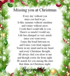 a christmas card with the words missing you at christmas