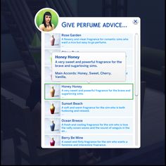 a screenshot of the user's profile for an interactive game called give perfume advice