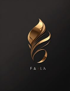 the logo for fa la is shown in gold on a black background with an elegant swirl