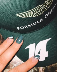 #AMR #FA14 Formula Aesthetic, Formula 1 Nails, F1 Nails, Racing Nails, Geeky Nails, Aston Martin F1, F1 Aesthetic, Lance Stroll, Racing Stripes