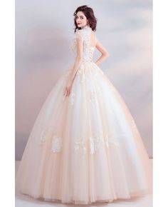 Buy Unique Collar Lace Champagne Ball Gown Wedding Dress Princess at wholesale price online. Free shipping and pro custom service since 2009. Ball Gown Wedding Dress Princess, Gown Traditional, Champagne Ball Gown, Princess Ball Gowns Wedding Dress, Golden Gown, Wedding Dress Princess, Strapless Evening Gowns, Wedding Dresses Princess Ballgown, Chinese Clothes