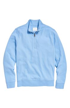 A cotton-rich knit brings cool-weather comfort to a pullover styled with a stand collar and a half-zip to adjust the fit. 26 1/2" length (size Medium) Half-zip closure Long sleeves Ribbed cuffs and hem 97% cotton, 3% polyester Machine wash, tumble dry Made in Peru Billy Reid, French Blue, Half Zip Pullover, Long Sleeve Midi, Designer Clothes For Men, Seasonal Fashion, Brooks Brothers, Half Zip, Stand Collar