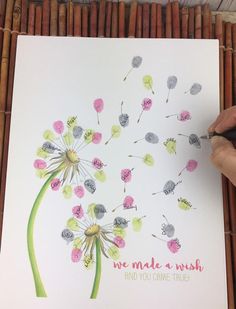 someone is making a wish card with watercolors on paper, and it's dandelion