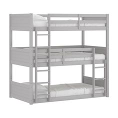 the bunk bed has two sets of ladders on each side and one set of mattresses at the bottom