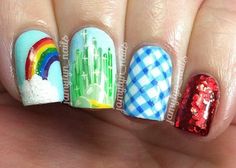 Wizard Of Oz Arts And Crafts, Wizard Of Oz Inspired Nails, Dorothy Nails Wizard Of Oz, Wizard Of Oz Nail Art, Wizard Of Oz Nails Designs, Wizard Of Oz Tattoo, Rockabilly Nails