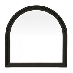 an arch shaped mirror is shown against a white background with black trimmings on the edges