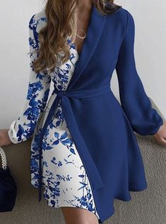 Plain And Pattern, Autumn Blue, Elegant Cocktail Dress, Womens Trendy Dresses, Outfits Dress, Long Red Dress, Balloon Sleeve Dress, Beautiful Dresses For Women, Tie Waist Dress