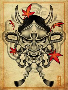 I will draw a japanese oreintal tattoo design Oni Tattoo Design, Oni Mask, Japan Tattoo, Japanese Tattoo Art