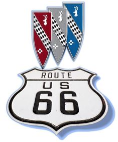 the route 66 sign has three different colors