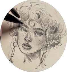 a drawing of a woman with curly hair