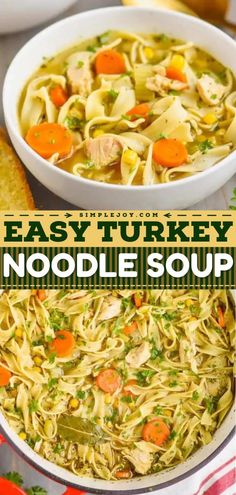 Turkey Noodle Soup, comfort food recipes, simple dinner recipes Homemade Turkey Noodle Soup, Easy Turkey Soup, Turkey Noodle Soup, Leftover Thanksgiving, Noodle Soup Recipe, Leftover Turkey Recipes, Easy Turkey