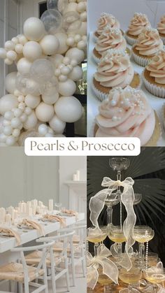 the collage shows different types of desserts and cupcakes, including champagne