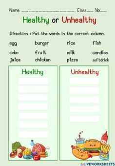 the healthy or unhealthy worksheet is shown in green and red