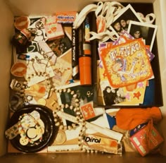 an open box filled with assorted items