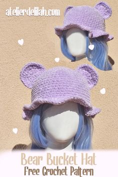 a crocheted hat with ears is shown on a mannequin's head