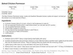 the recipe for baked chicken parmesan is shown in an email form with instructions