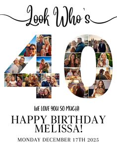 an image of a birthday card with the number forty and pictures of people on it