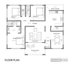 the floor plan for a two bedroom apartment with an attached kitchen and living room area