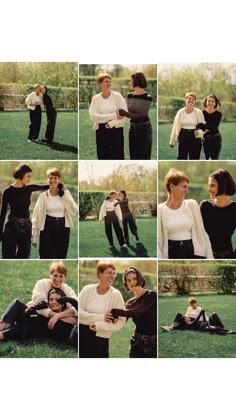 a collage of photos with people in the grass and one woman holding her child