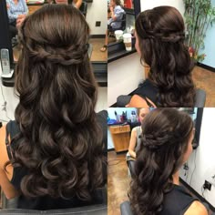 Half up half down braid with waves perfect for wedding hair Wedding Hair Half, Quinceanera Hairstyles, Quince Hairstyles, Hair Done, Wedding Hair Down, Half Up Hair, Formal Hairstyles