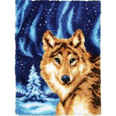 a rug with an image of a wolf in the snow