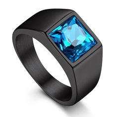 PRICES MAY VARY. ❤ Top Quality Material Makes it High-class ❤ : Made with solid stainless steel known for its high durability and stability, high polished sparkling surface, no color-fading, friendly to skin. ❤ Beautiful & Affordable Gemstone Ring ❤ : 8MM princess-cut blue topaz, looks profound and mysterious, symbolizes sincere love, hope and purity, exquisite cutting makes each section shine, tag with a modest price. ❤ Dimension & Ring Size ❤ : Ring height: 10mm; width: 10.5mm; Stone: 8*8mm; N Gemstone Rings For Men, Navy Rings, Mens Ring Designs, Unisex Earrings, Cute Presents, Black Gems, Trendy Ring, Square Cut, Jewelry Packaging