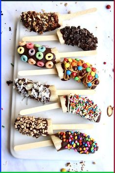 Chocolate Covered Frozen Banana Pops are a super fun and customizable sweet treat! They make for such a great healthy snack or kid-friendly addition to any celebration!