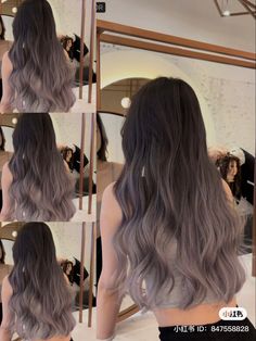 Color Blocking Balayage, Periwinkle Highlights Brunette, Gray Peekaboo Hair, Dyed Asian Hair, Cute Highlights, Korean Hair Dye, Dye Hairstyles, Hidden Hair Color, Hair Color Asian