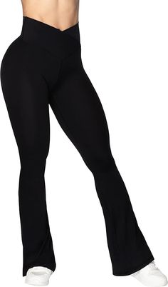 Sunzel Flare Leggings, Crossover Yoga Pants for Women with Tummy Control, High-Waisted and Wide Leg Black at Amazon Women’s Clothing store Flared Yoga Pants Outfit, Yoga Flare Pants, Flare Legging, Flared Leggings, Yoga Pants Outfit, Yoga Pant, Flare Leggings, Yoga Clothes, Outfits With Leggings