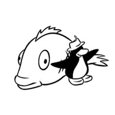 a black and white drawing of a cartoon fish