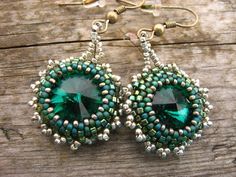 the earrings are made with green glass beads