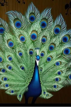 a painting of a peacock with its feathers spread out