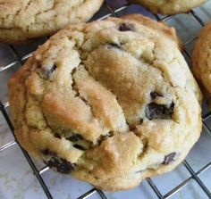 chocolate chip cookies cooling on a wire rack