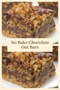 no - bake chocolate oat bars on a white plate