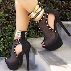 Women's Heels Stilettos Platform Sandals Sandals Boots Summer Boots Rivet Platform High Heel Stiletto Heel Peep Toe Satin Mesh Zipper Color Block Solid Colored Black / White Black / Yellow Black 2023 - US $73.99