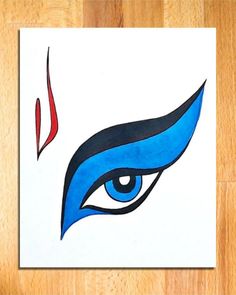 a painting of an eye with blue and red colors on it's irise