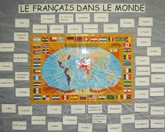 a map with flags on it in front of a gray background that says, le franais d'ans le monde