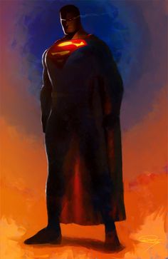 a digital painting of a man in a superman suit with his hands on his hips