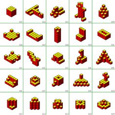 an image of different types of blocks in the game, with numbers and symbols on them