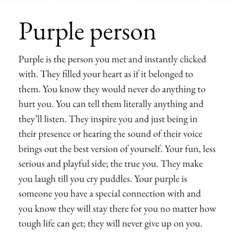 a poem written in black and white with the words purple person on top of it