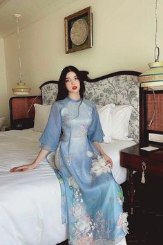 Blue 3D Lotus Ao Dai Set | Pre-made Modernized Vietnamese Ao Dai| Women Ao Dai with Pants| Lunar New Year| Ao Dai Cach Tan| Modern Ao Dai|C4  155303887725970067 Red Ao Dai, Vietnamese Traditional Clothing, Vietnamese Wedding Dress, Vietnamese Ao Dai, Vietnamese Traditional Dress, Vietnamese Dress