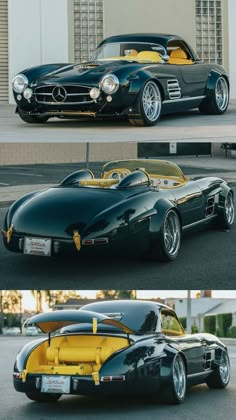 two pictures of the same car in different colors and sizes, one is black with yellow accents