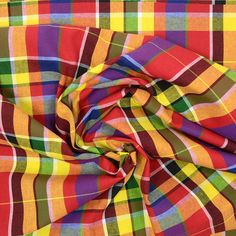 a multicolored plaid fabric is shown